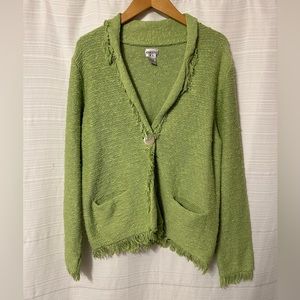 Chicos Green Frayed Lime Green Cardigan Size 2